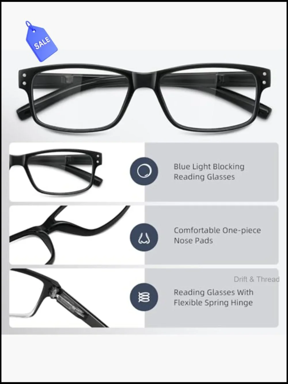 3 Pack Blue Light Blocking Reading Glasses Spring Hinge Square Readers for Men